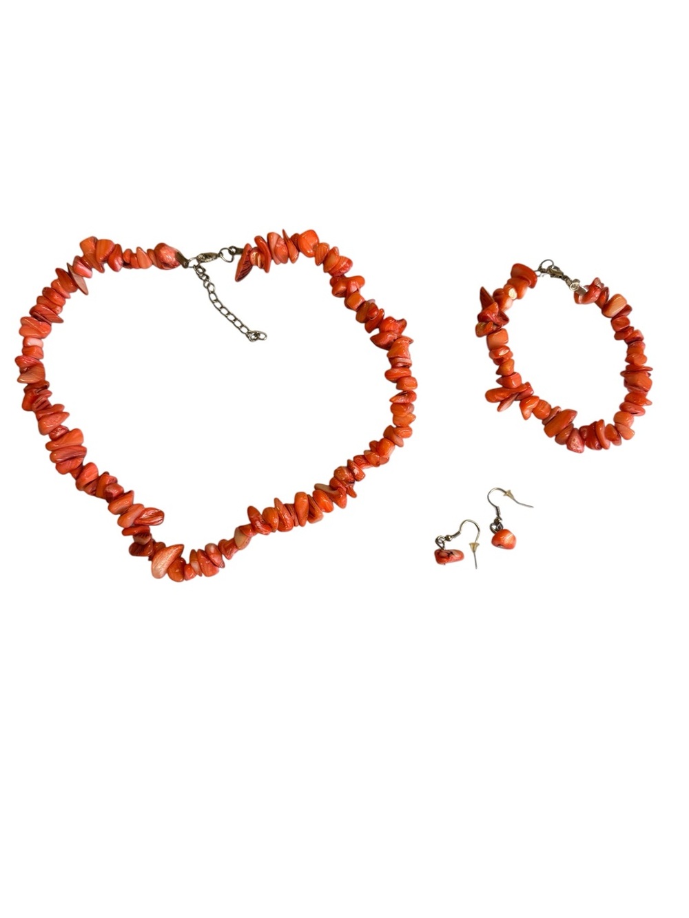 Orange Coral Chip Jewelry Set Necklace Bracelet Earrings